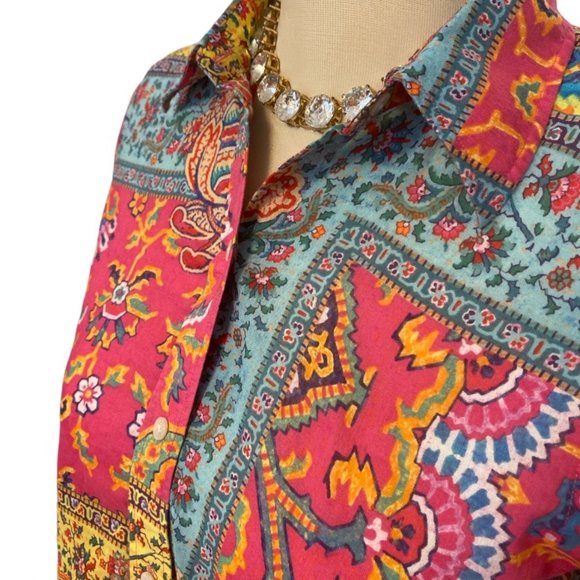 LAUREN RALPH LAUREN Petite Blouse Sz Sm Cotton Bohemian Colourful - Picture 4 of 8
